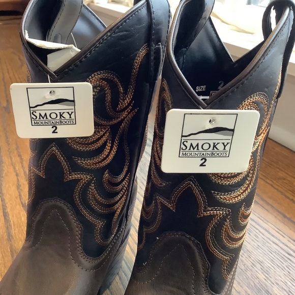 Kids NWT Smokey Mountain Boots Brown Faux Leather Style Cowboy 1575C Size 2 - Picture 5 of 7
